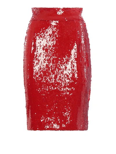 Shop Dondup Sequined Pencil Skirt In Red