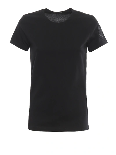 Shop Moncler Velvet Logo Patch Black T-shirt