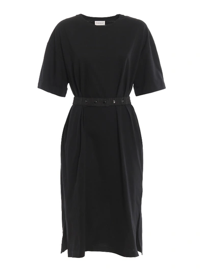 Shop Moncler Elastic Belt Jersey Dress In Black