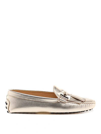 Shop Tod's Gold Fringed Loafers