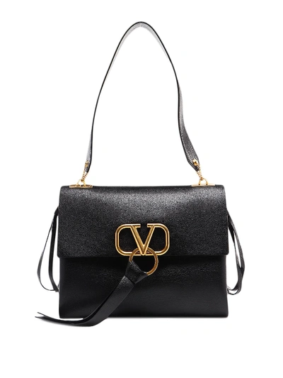 Shop Valentino Vring Leather Shoulder Bag In Black