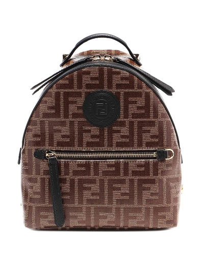 Shop Fendi Ff Glazed Fabric Small Backpack In Brown