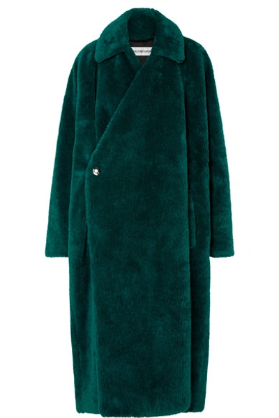Shop Balenciaga Oversized Faux Fur Coat In Dark Green
