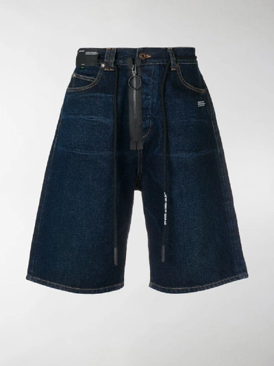 Shop Off-white Zip Drawstring Denim Shorts In Blue