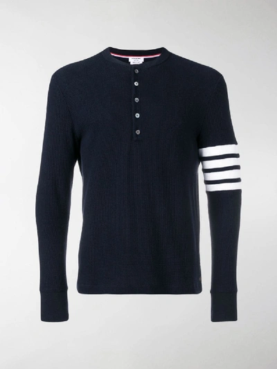 Shop Thom Browne 4-bar Compact Waffle Henley In Blue