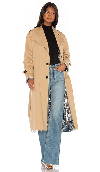 Shop Anouki Sparkly Silver Double Sided Trench Coat In Beige