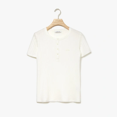 Shop Lacoste Women's Ribbed Knit T-shirt In White