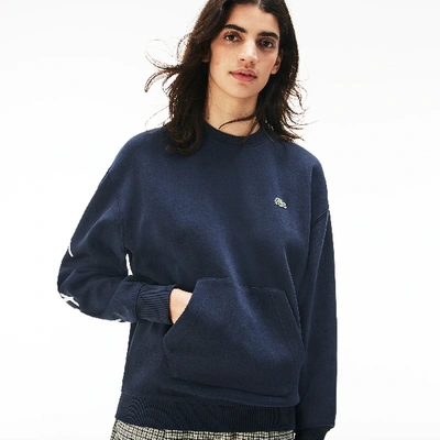 Shop Lacoste Unisex Live Crew Neck Embroidered Fleece Sweatshirt In Blue,white