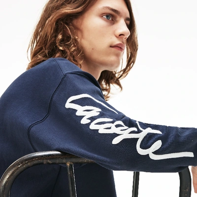 Shop Lacoste Unisex Live Crew Neck Embroidered Fleece Sweatshirt In Blue,white