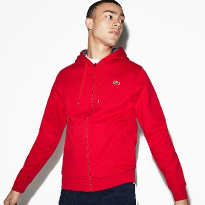 Shop Lacoste Men's Sport Full-zip Fleece Hoodie In Red,grey Chine