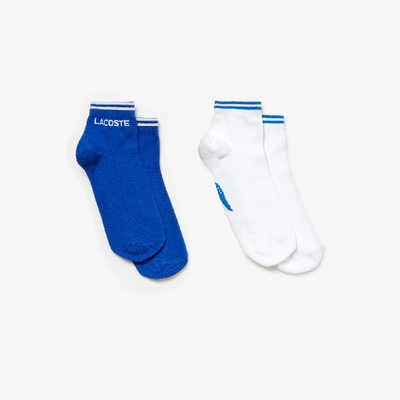 Shop Lacoste Men's Two-pack Of  Tennis Low-cut Socks In Jacquard Jersey In Blue / White