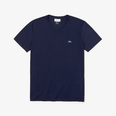 Shop Lacoste Men's V-neck Pima Cotton Jersey T-shirt - M - 4 In Blue