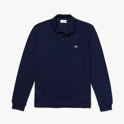 Shop Lacoste Men's Long Sleeve Cotton Polo - S - 3 In Blue