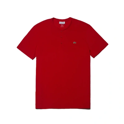 Shop Lacoste Men's Henley Neck Pima Cotton Jersey T-shirt - S - 3 In Red