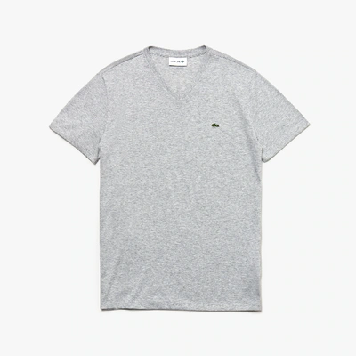 Lacoste V-neck Pima Cotton Tee In Grey