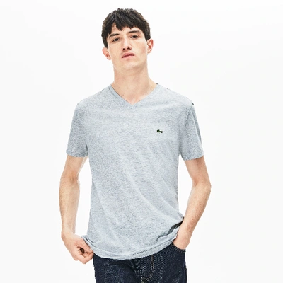 Lacoste V-neck Pima Cotton Tee In Grey