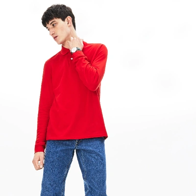 Shop Lacoste Men's Long Sleeve Cotton Polo - M - 4 In Red