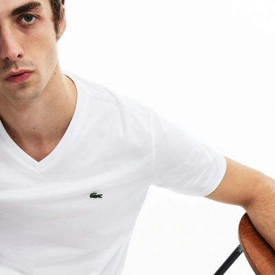 Shop Lacoste Men's Classic Pima Cotton V-neck T-shirt - S - 3 In White