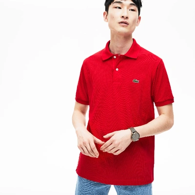 Lacoste Logo-embroidered Short-sleeved Cotton-piqué Polo Shirt In Red