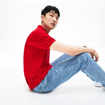 Lacoste Logo-embroidered Short-sleeved Cotton-piqué Polo Shirt In Red