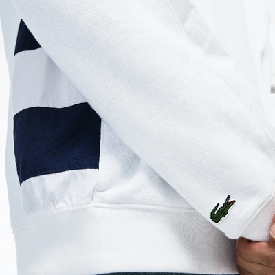 Shop Lacoste Men's Hooded Fleece Sweatshirt In White,navy Blue