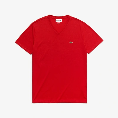 Shop Lacoste Men's V-neck Pima Cotton Jersey T-shirt - Xl - 6 In Red