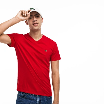 Shop Lacoste Men's V-neck Pima Cotton Jersey T-shirt - M - 4 In Red