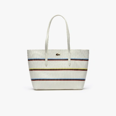 Shop Lacoste Women's Chantaco Leather Tote Bag In Strip Multico Marshmallow