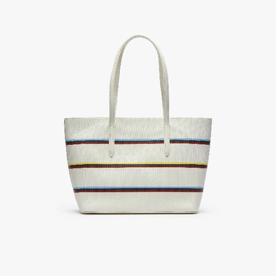 Shop Lacoste Women's Chantaco Leather Tote Bag In Strip Multico Marshmallow