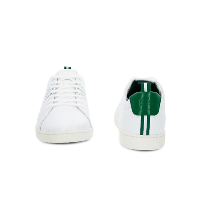 Shop Lacoste Men's Carnaby Evo Embossed Leather Sneakers In Wht/green