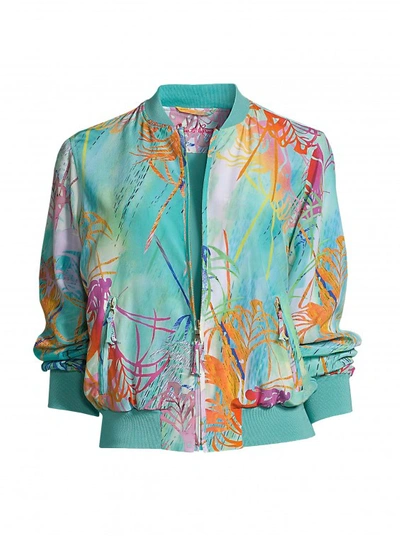 Shop Robert Graham Women's Meredith Palm Printed Silk Jacket In Size: Xl By  In Blue