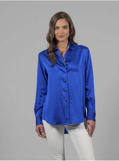 Shop Robert Graham Women's Carrie Solid Silk Shirt In Cobalt Size: S By