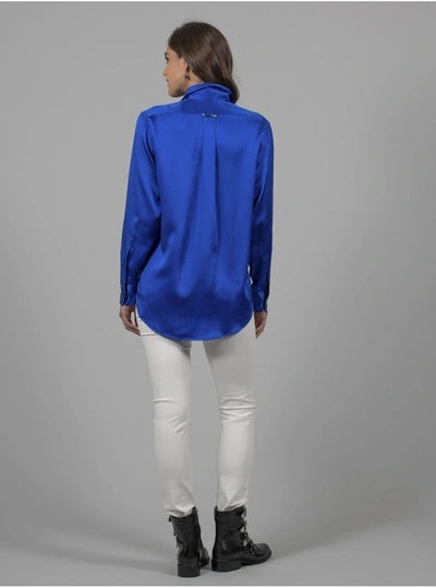 Shop Robert Graham Women's Carrie Solid Silk Shirt In Cobalt Size: S By
