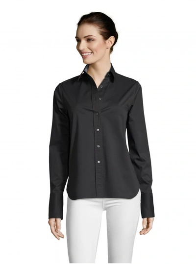 Shop Robert Graham Women's Priscilla Solid Stretch Shirt In Black With Mother Of Pearl Buttons Size: Xl By Robert Graha