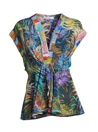 Shop Robert Graham Women's Kylie Tropical Print Silk Shirt Size: Xl By  In Multicolor