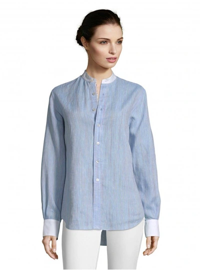 Shop Robert Graham Women's Shelby Yarndye Linen Shirt In With Mother Of Pearl Buttons Size: Xl By  In Blue