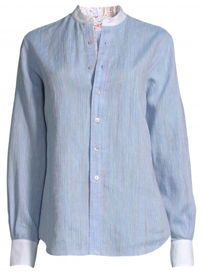 Shop Robert Graham Women's Shelby Yarndye Linen Shirt In With Mother Of Pearl Buttons Size: Xl By  In Blue