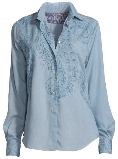 Shop Robert Graham Women's Carrie Paisley Embroidered Chambray Shirt In With Mother Of Pearl Buttons Size: Xl By Robert In Blue