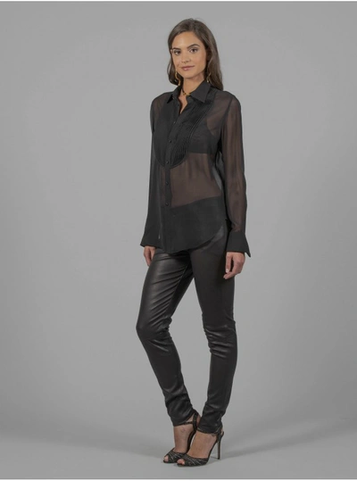 Shop Robert Graham Women's Marina Tuxedo Silk Chiffon Shirt In Black Size: Xl By