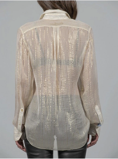 Shop Robert Graham Women's Carrie Sheer Stripe Shirt In Beige Size: Xl By