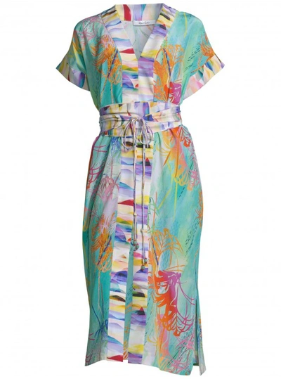 Shop Robert Graham Angelica Palm Print Silk Dress In Blue