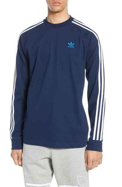 Shop Adidas Originals 3-stripes Long Sleeve T-shirt In Collegiate Navy/ Bluebird