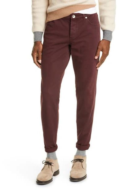 Shop Brunello Cucinelli Overdye Denim Five-pocket Jeans In Wine