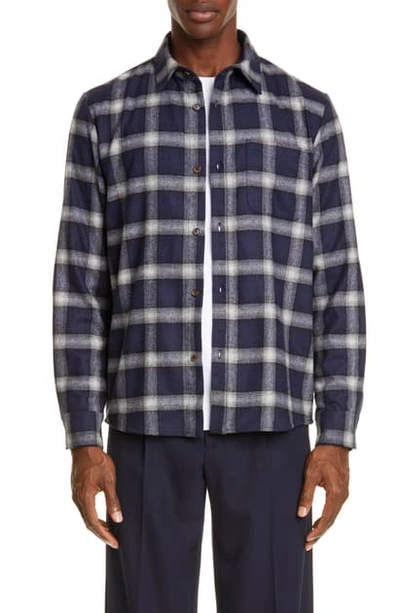 Shop Apc Trek Check Wool Blend Shirt In Iak Dark Navy