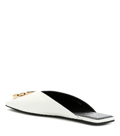 Shop Balenciaga Bb Croc-effect Leather Slippers In White