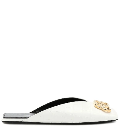 Shop Balenciaga Bb Croc-effect Leather Slippers In White
