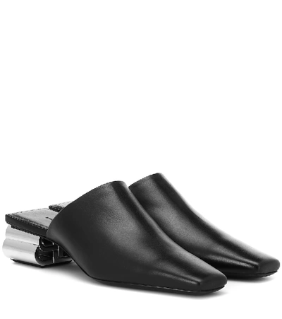 Shop Balenciaga Typo Leather Mules In Black