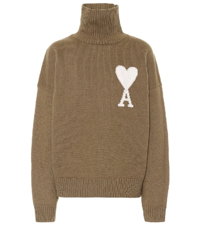 Shop Ami Alexandre Mattiussi Merino Wool Turtleneck Sweater In Beige