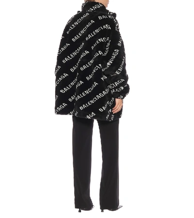 Shop Balenciaga Logo Faux Fur Jacket In Black