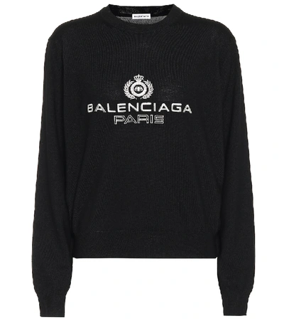 Shop Balenciaga Logo Wool Sweater In Black